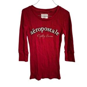 Y2K Aeropostale L Red Henley Thermal Top Fitted Bella Swan Core Elena Gilbert